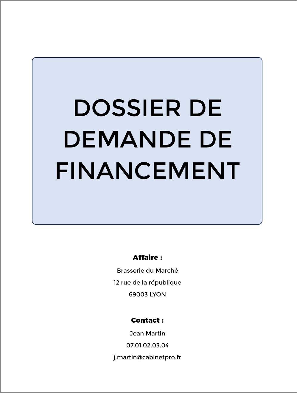 couverture dossier financement professionnel