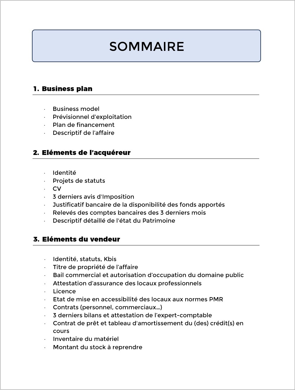 sommaire dossier financement professionnel